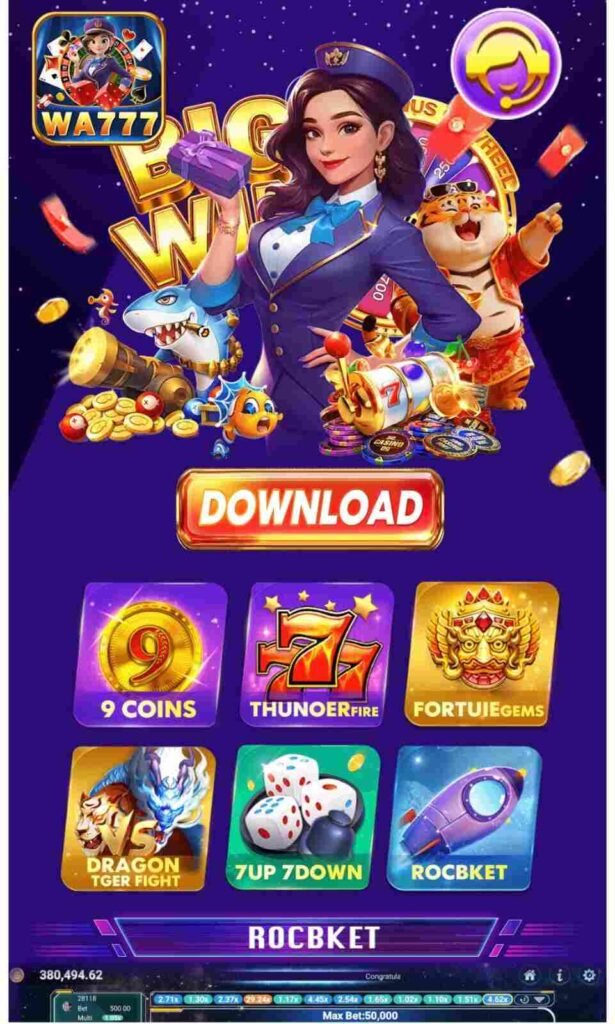 WA777 Game digital casino interface showing Teen Patti, Roulette, Slots, and live dealer games for Pakistani players
